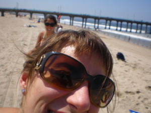 Krista and Shayne frolicking on Manhattan Beach.