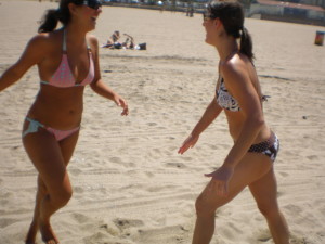 Krista and Shayne frolicking on Manhattan Beach