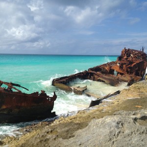 Ship marooned at the southern edge of North Bimini Island