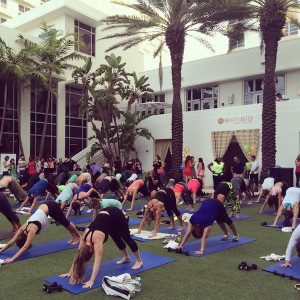 Yogis on the lawn at the newly opened Exhale Spa at the Loews Hotel South Beach