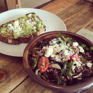 Avocado toast and the salad of the day at Zak the Baker.
